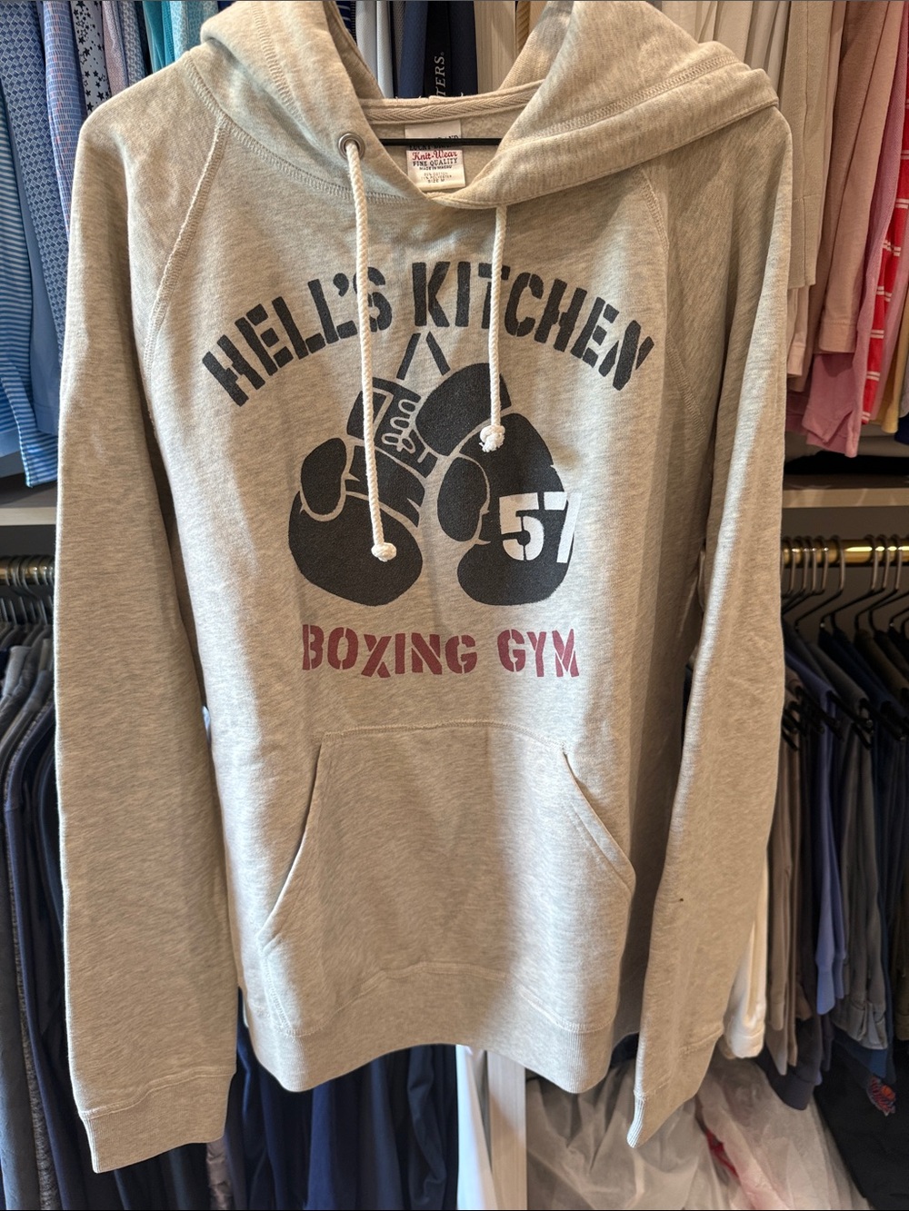 Lucky Brand Heather Gray Hooded Pullover with Boxing Graphic